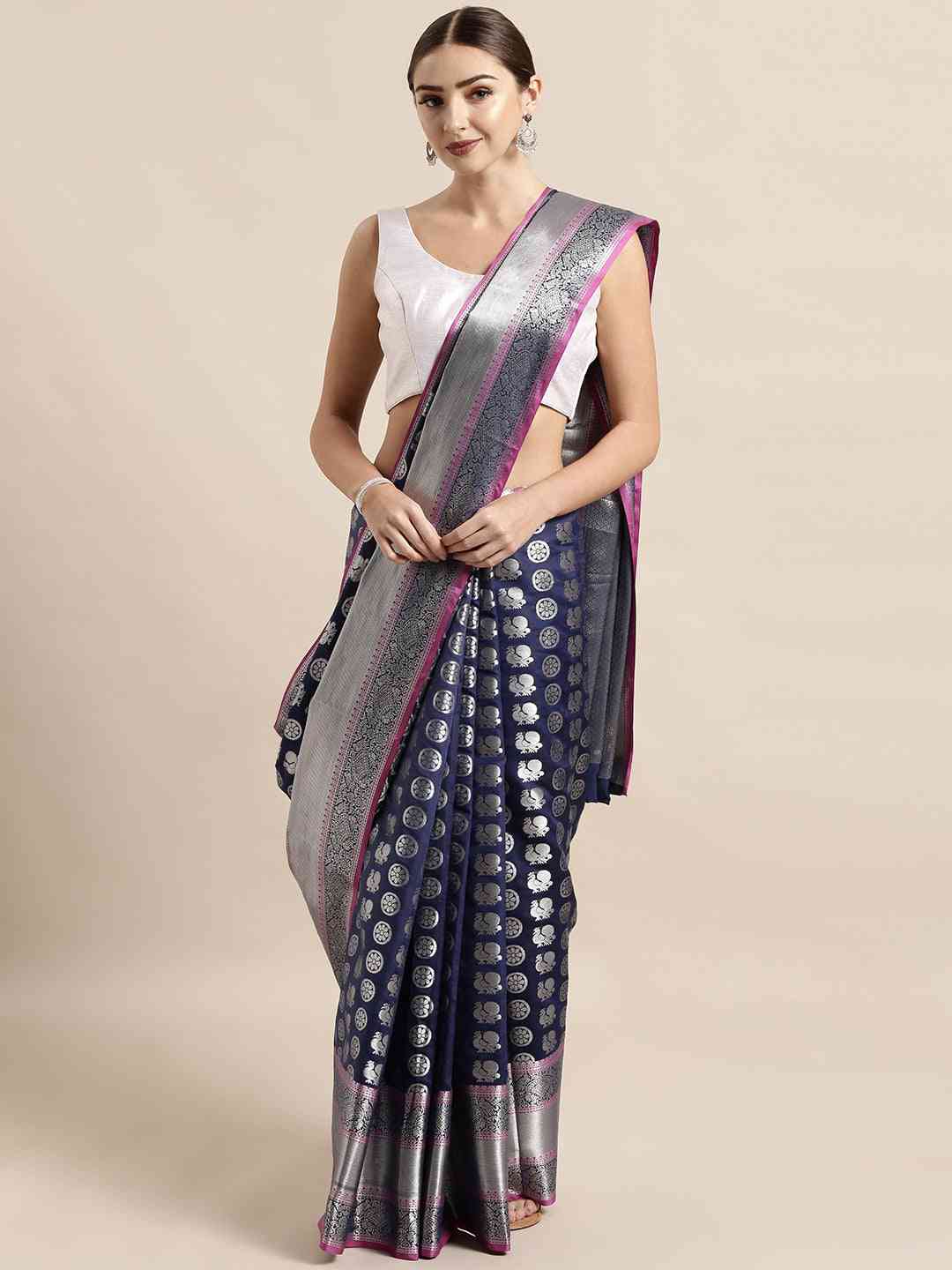 Kanjivaram Silk Navy Colour Zari Woven Design Saree