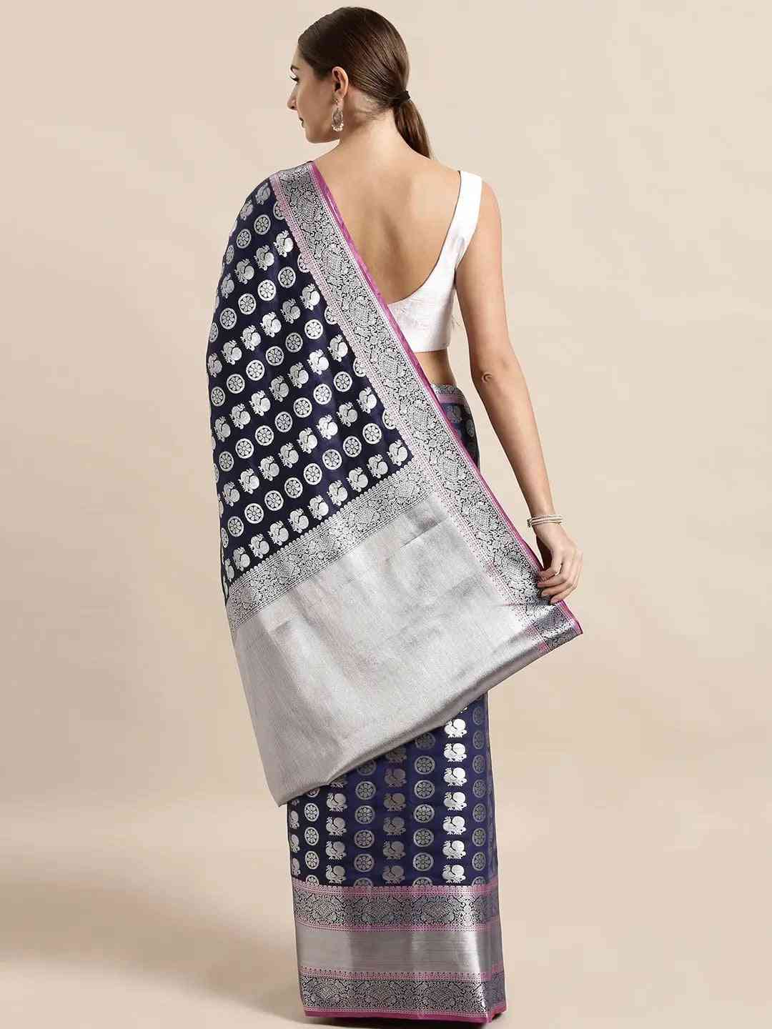 Kanjivaram Silk Navy Colour Zari Woven Design Saree