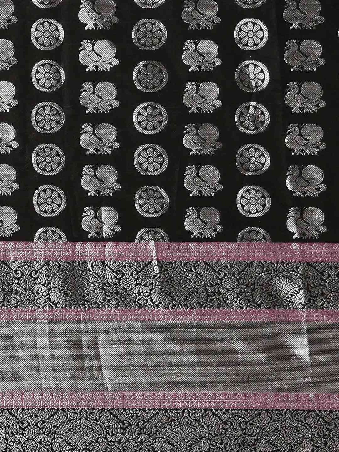 Kanjivaram Silk Black Colour Zari Woven Design Saree by My Store