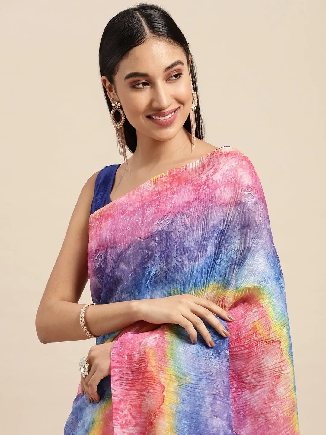 Bollywood Design Multi Colour Soft Linen Crush Saree by My Store