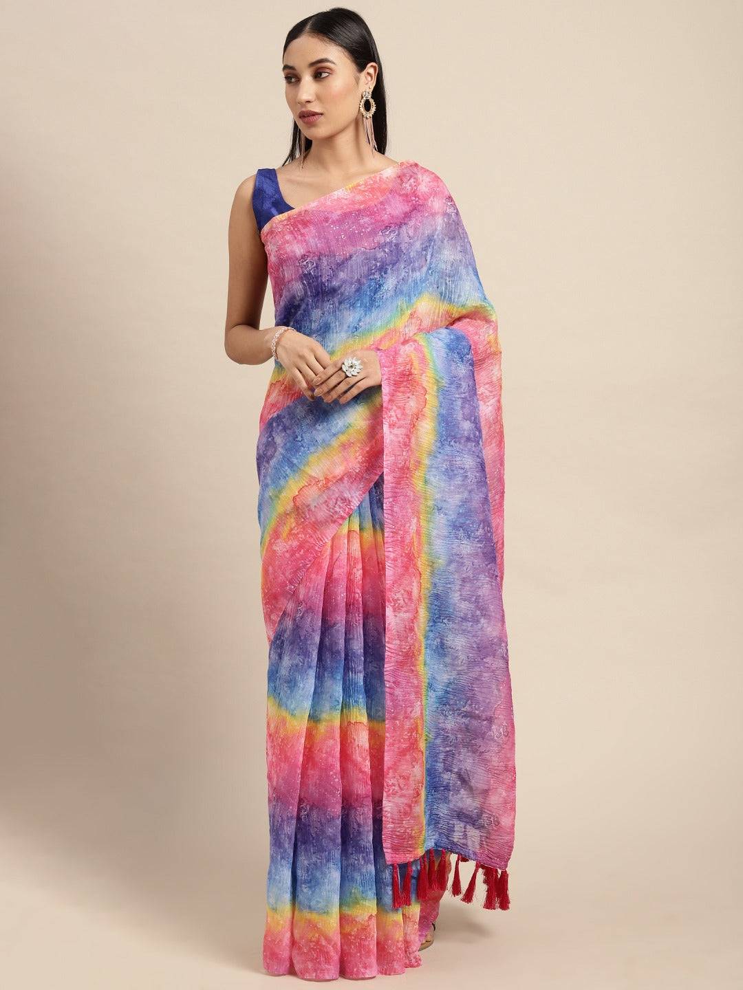 Bollywood Design Multi Colour Soft Linen Crush Saree by My Store