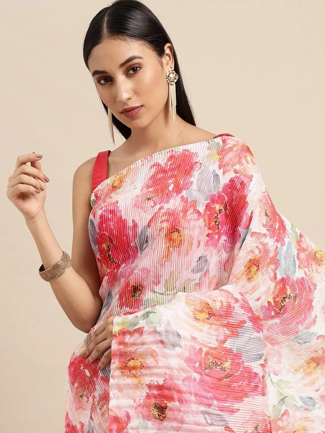 Bollywood Design Light Pink Soft Linen Crush Saree by My Store