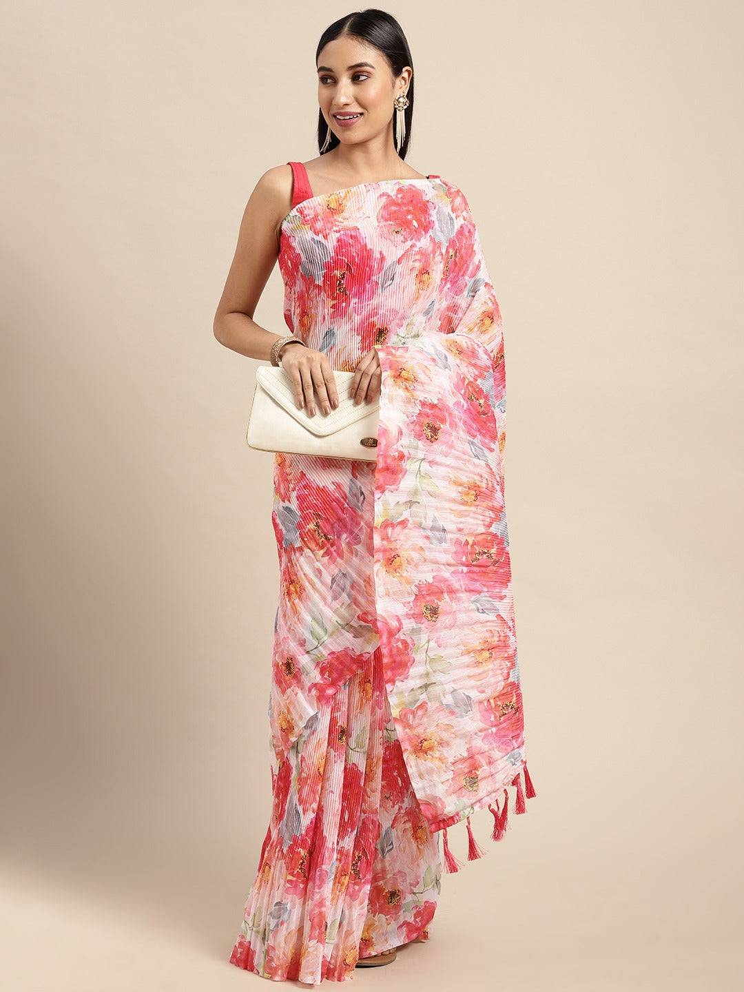 Bollywood Design Light Pink Soft Linen Crush Saree by My Store