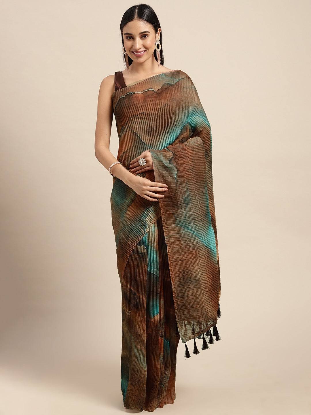 Bollywood Design Brown Colour Soft Linen Crush Saree by My Store