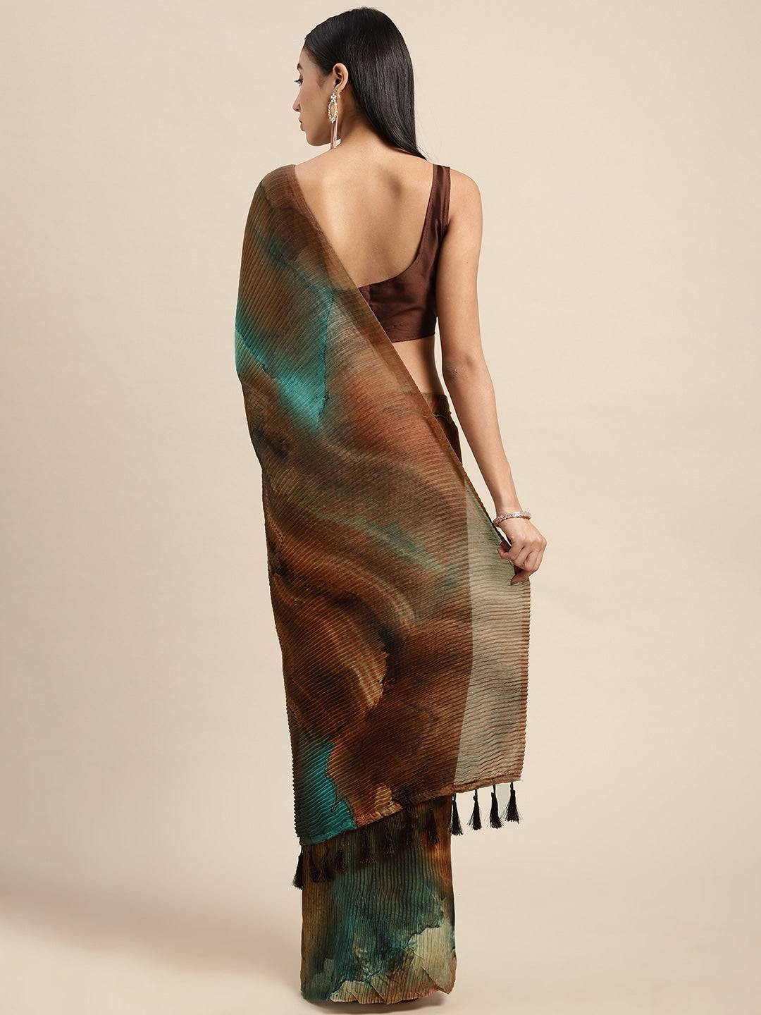 Bollywood Design Brown Colour Soft Linen Crush Saree by My Store