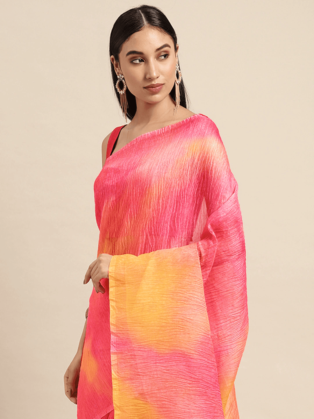 Bollywood Design Pink Colour Soft Linen Crush Saree by My Store