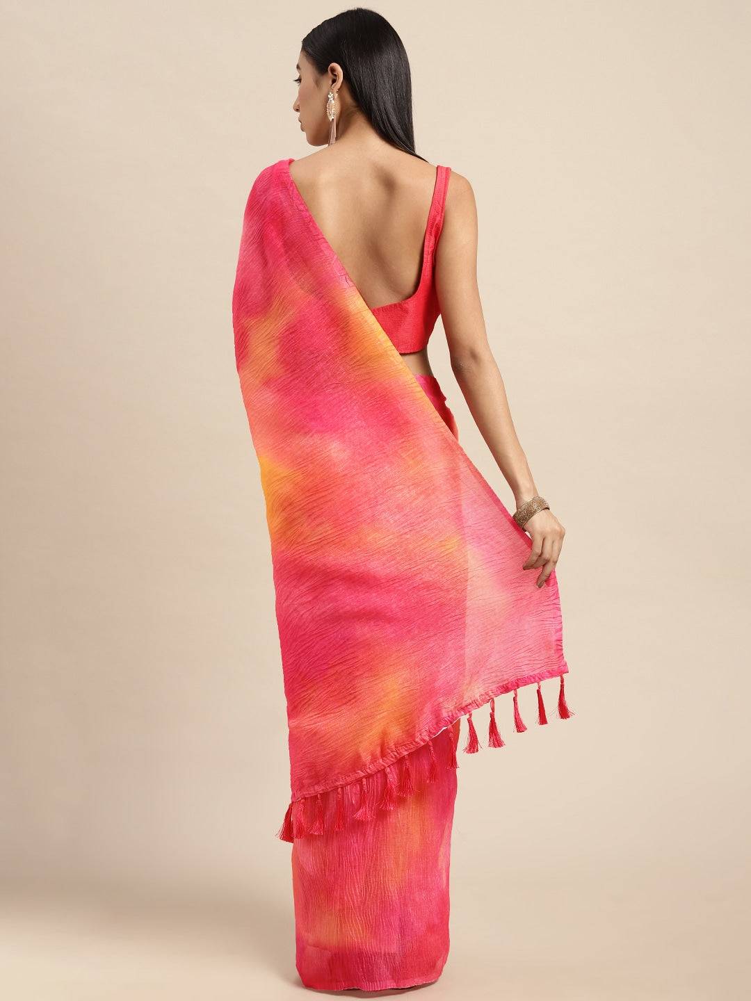 Bollywood Design Pink Colour Soft Linen Crush Saree by My Store