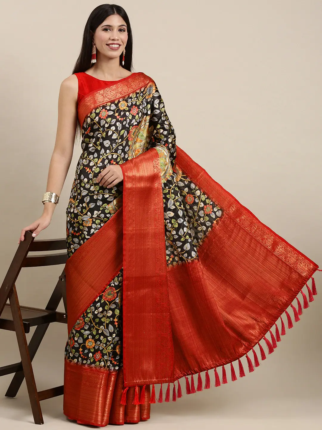 Design Digital Kalamkari Print Pattu Banarasi Silk Saree by My Store