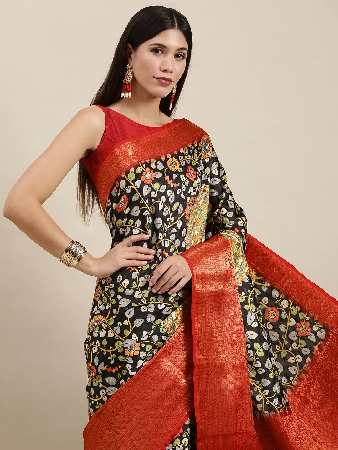 Design Digital Kalamkari Print Pattu Banarasi Silk Saree by My Store
