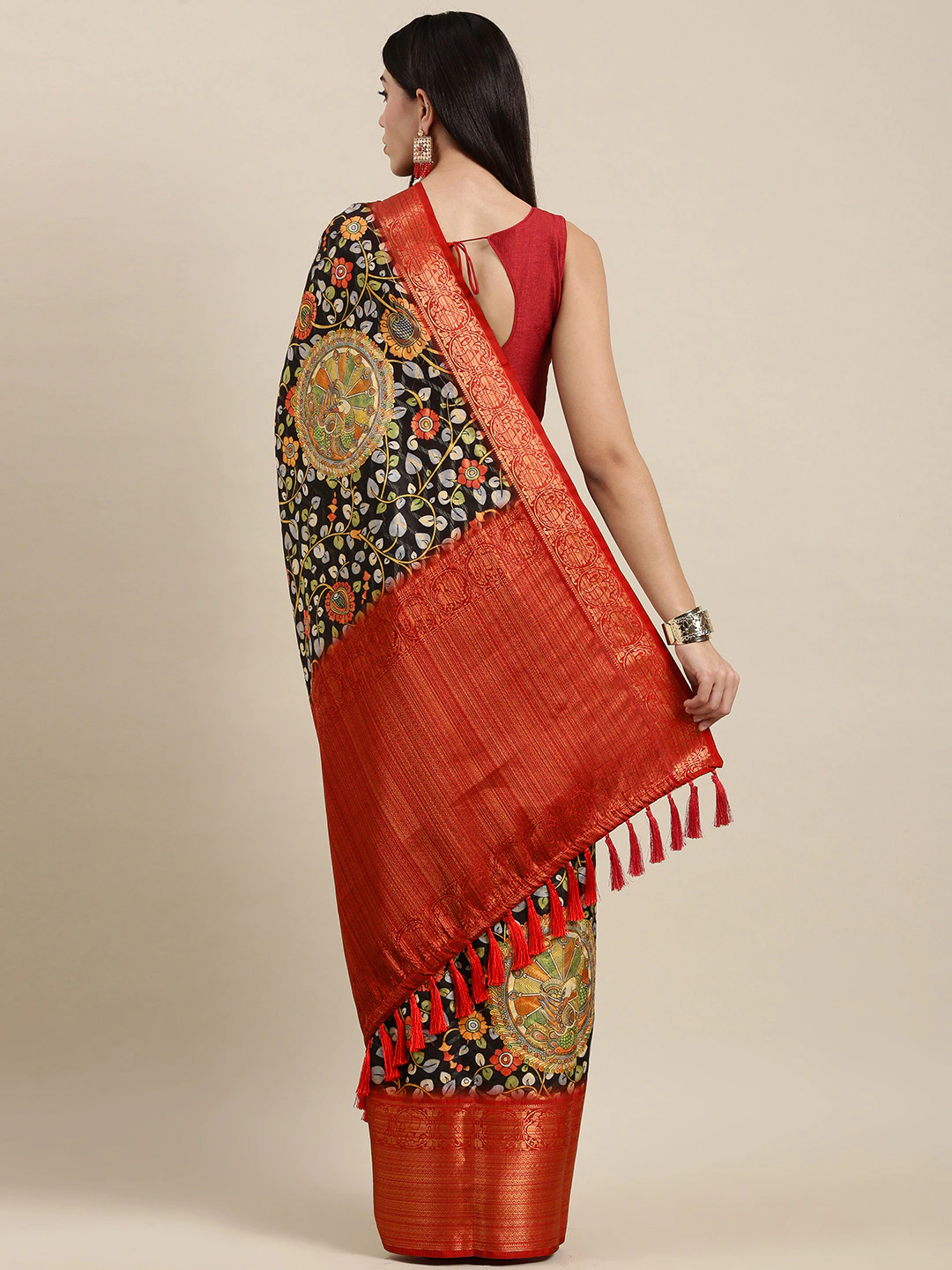 Design Digital Kalamkari Print Pattu Banarasi Silk Saree by My Store