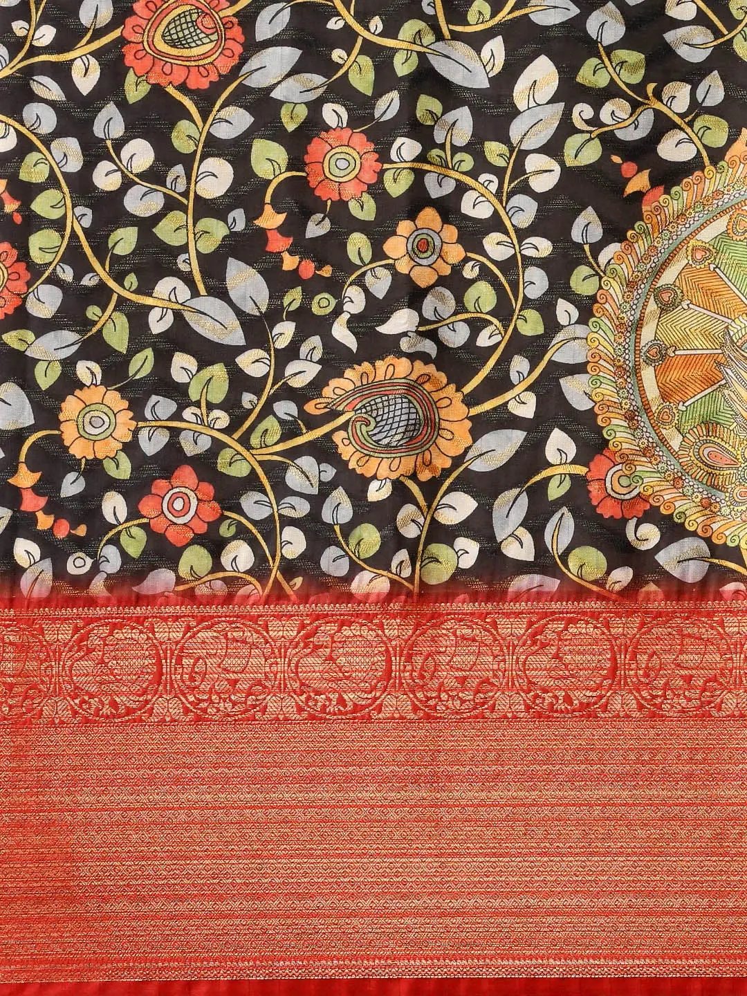 Design Digital Kalamkari Print Pattu Banarasi Silk Saree by My Store