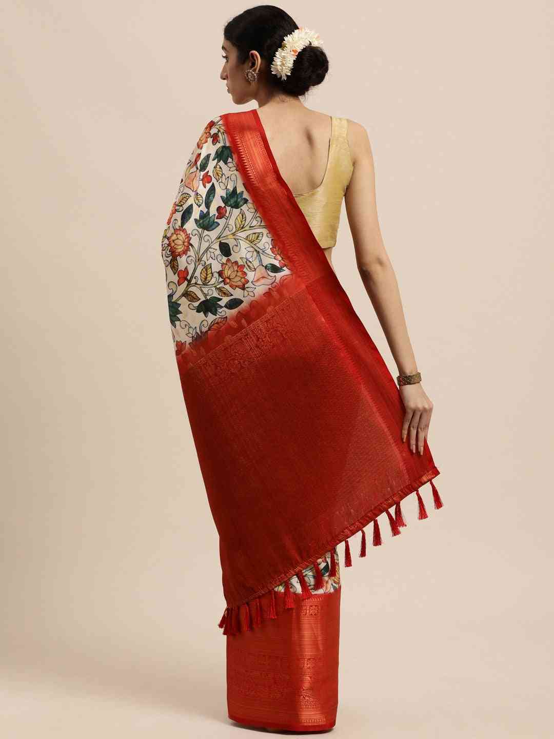 Design Digital Kalamkari Print Pattu Banarasi Silk Saree by My Store