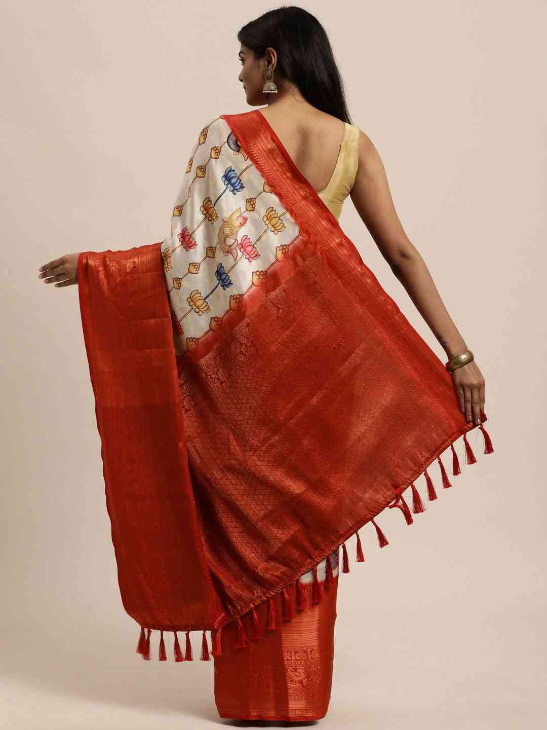 Beautiful Kalamkari Zari Work Silk Blend Kanjivaram Saree