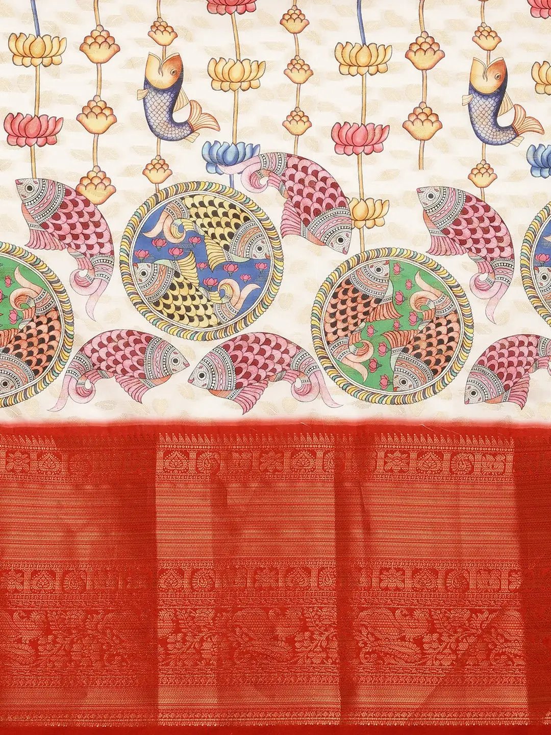 Beautiful Kalamkari Zari Work Silk Blend Kanjivaram Saree