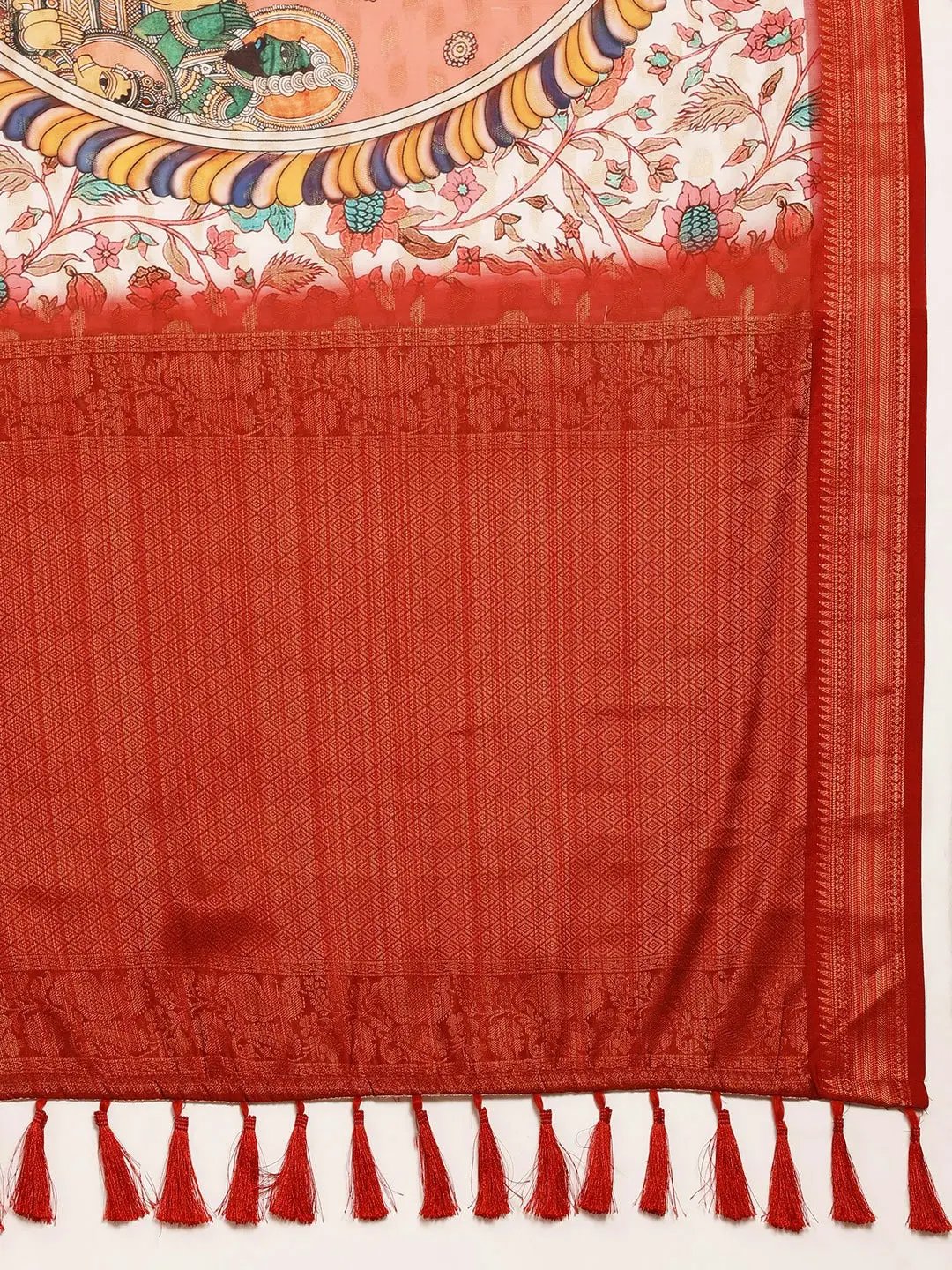 Kalamkari Zari Work Silk Blend Kanjivaram Saree by My Store