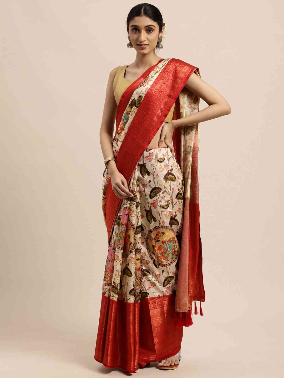 Design Digital Kalamkari Print Pattu Banarasi Silk Saree by My Store