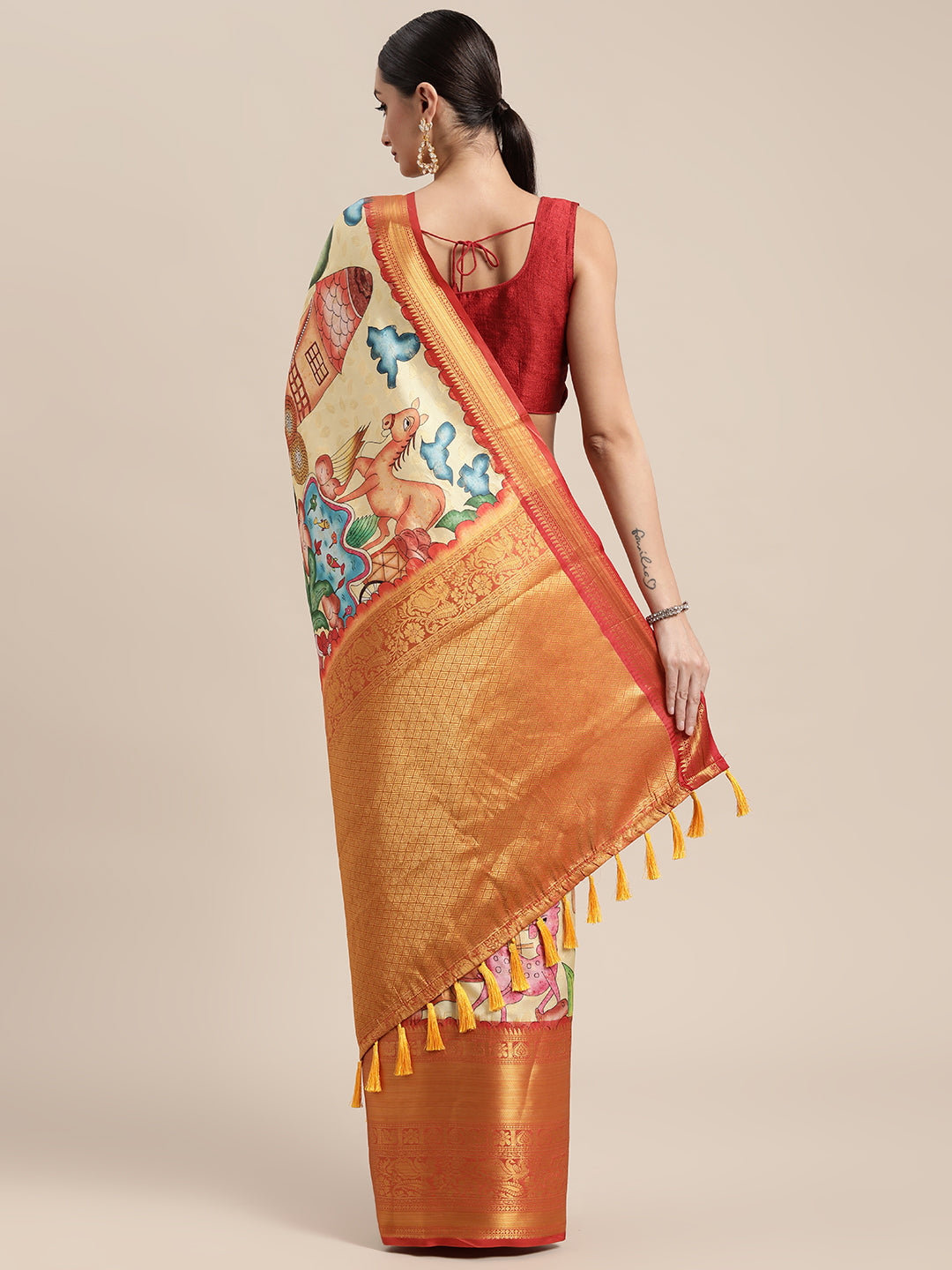 Designer Digital Kalamkari Print Pattu Banarasi Silk Saree by My Store