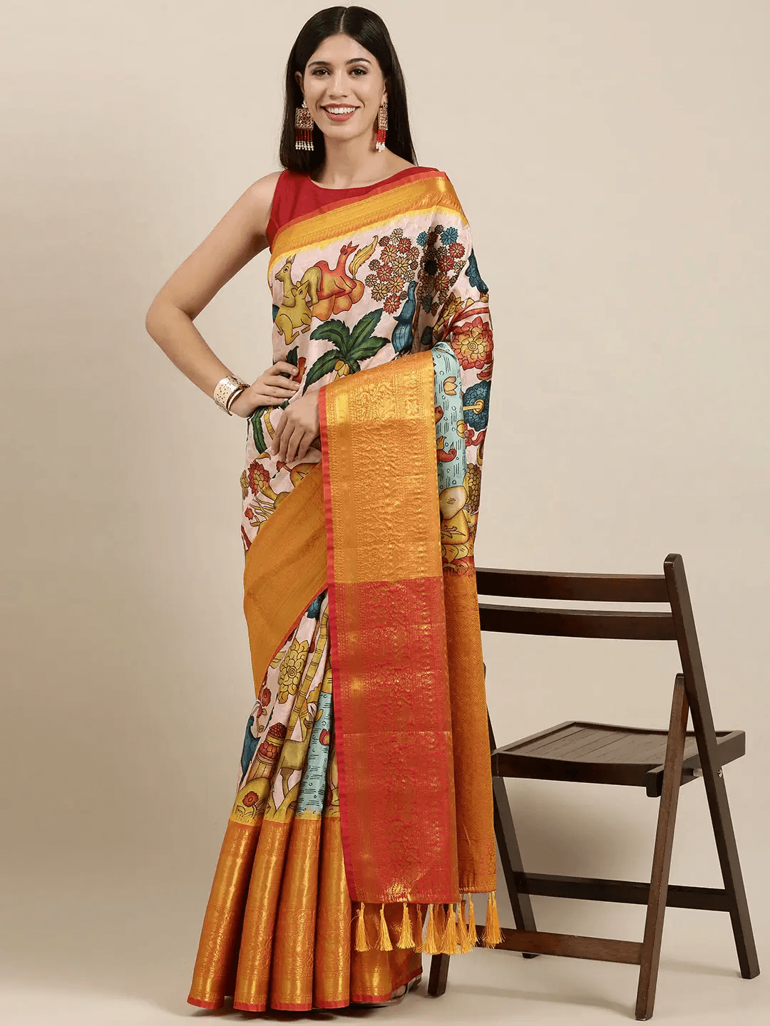 Designer Kalamkari Print Pattu Banarasi Silk Saree by My Store