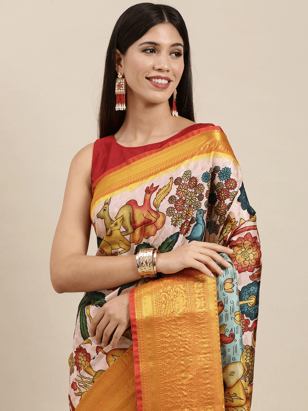 Designer Kalamkari Print Pattu Banarasi Silk Saree by My Store