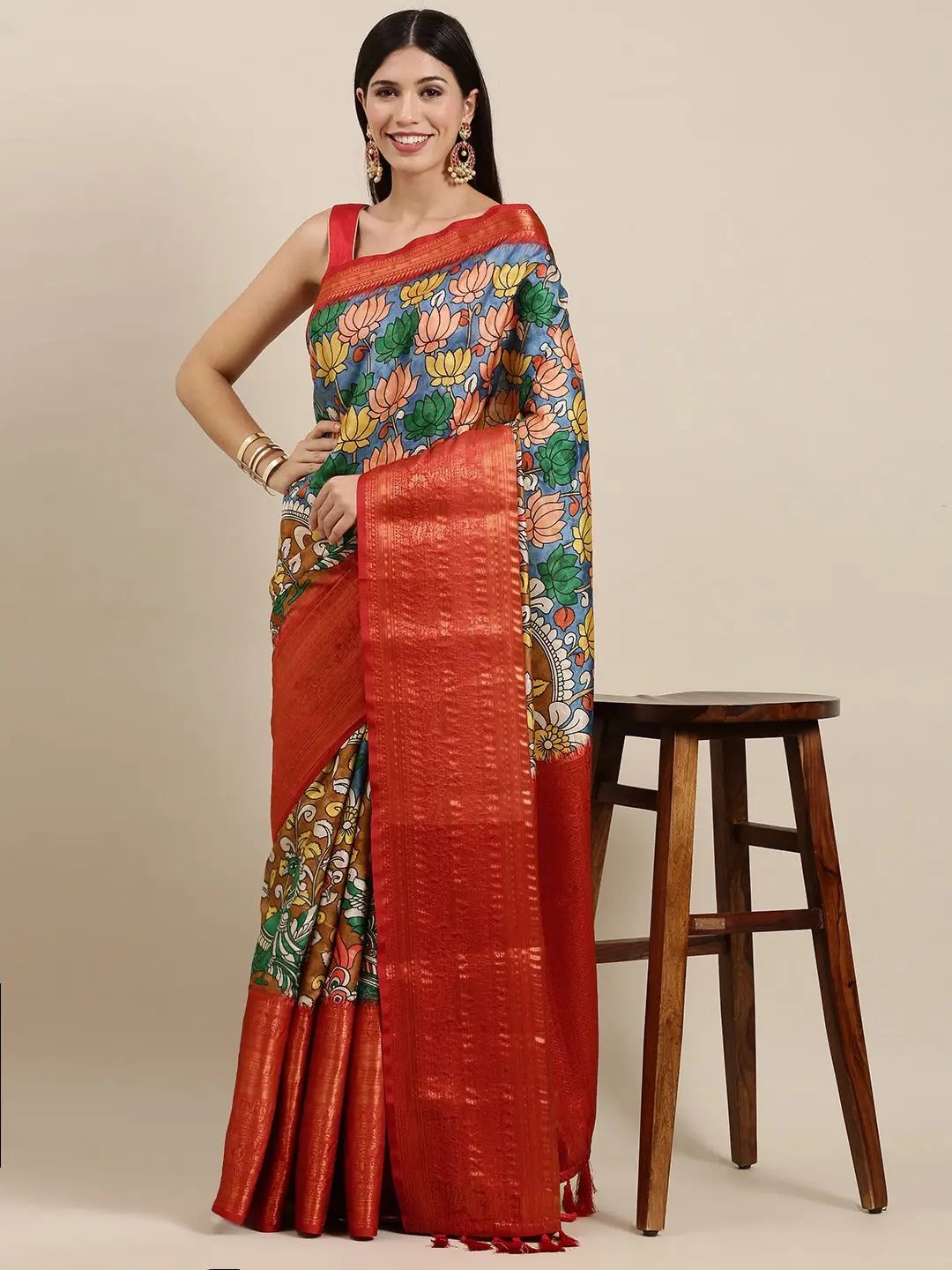 Designer Digital Kalamkari Print Pattu Banarasi Silk Saree by My Store