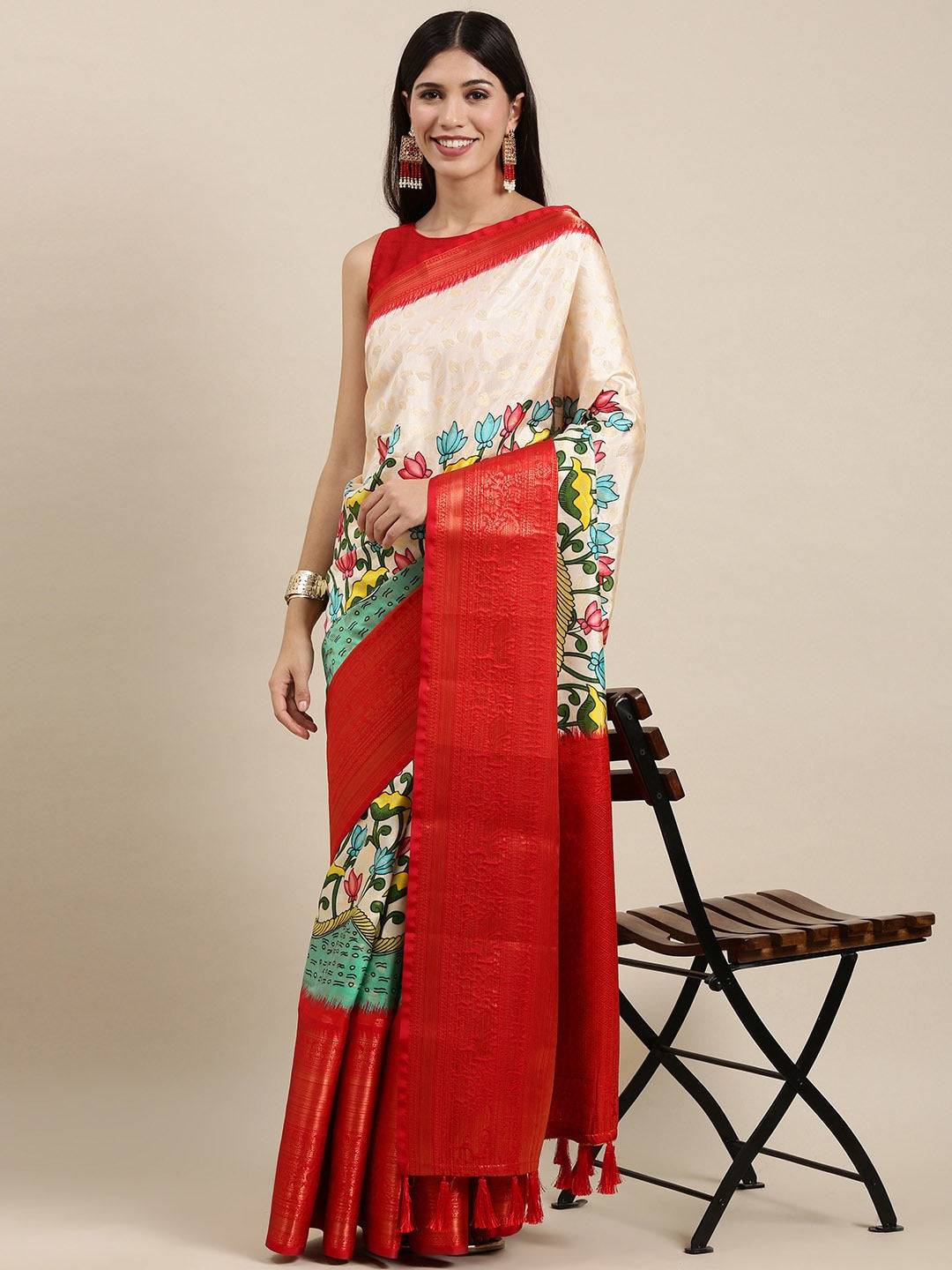Designer Digital Kalamkari Print Pattu Banarasi Silk Saree by My Store