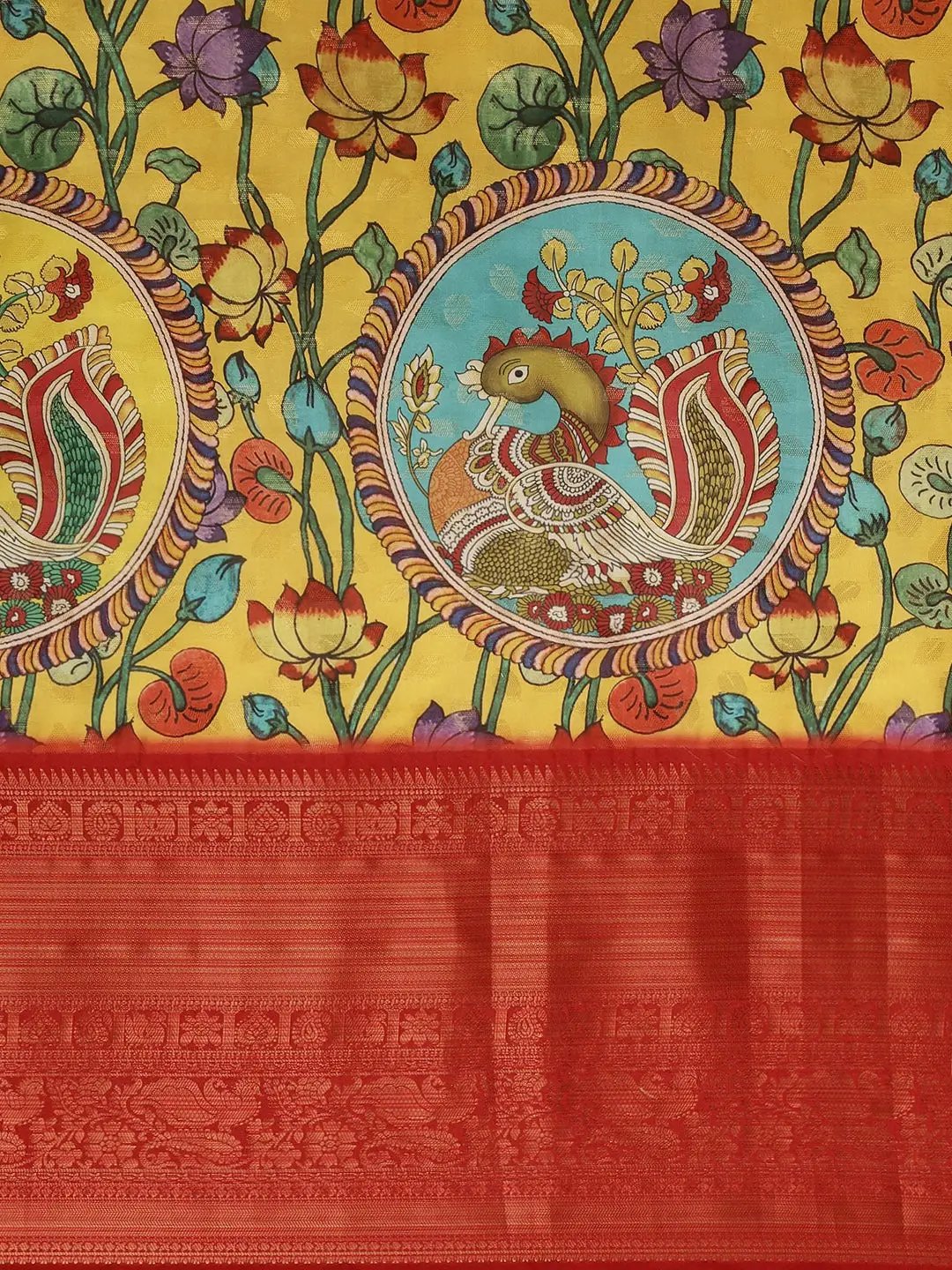 Beautiful Kalamkari Zari Work Silk Blend Kanjivaram Saree