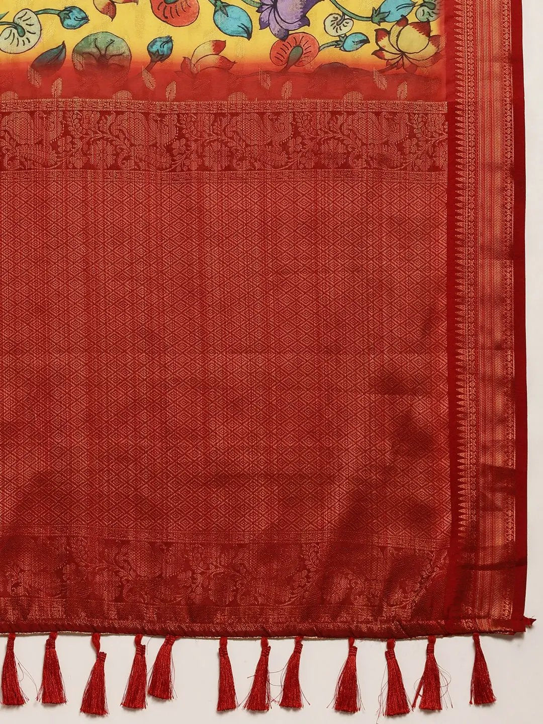 Beautiful Kalamkari Zari Work Silk Blend Kanjivaram Saree