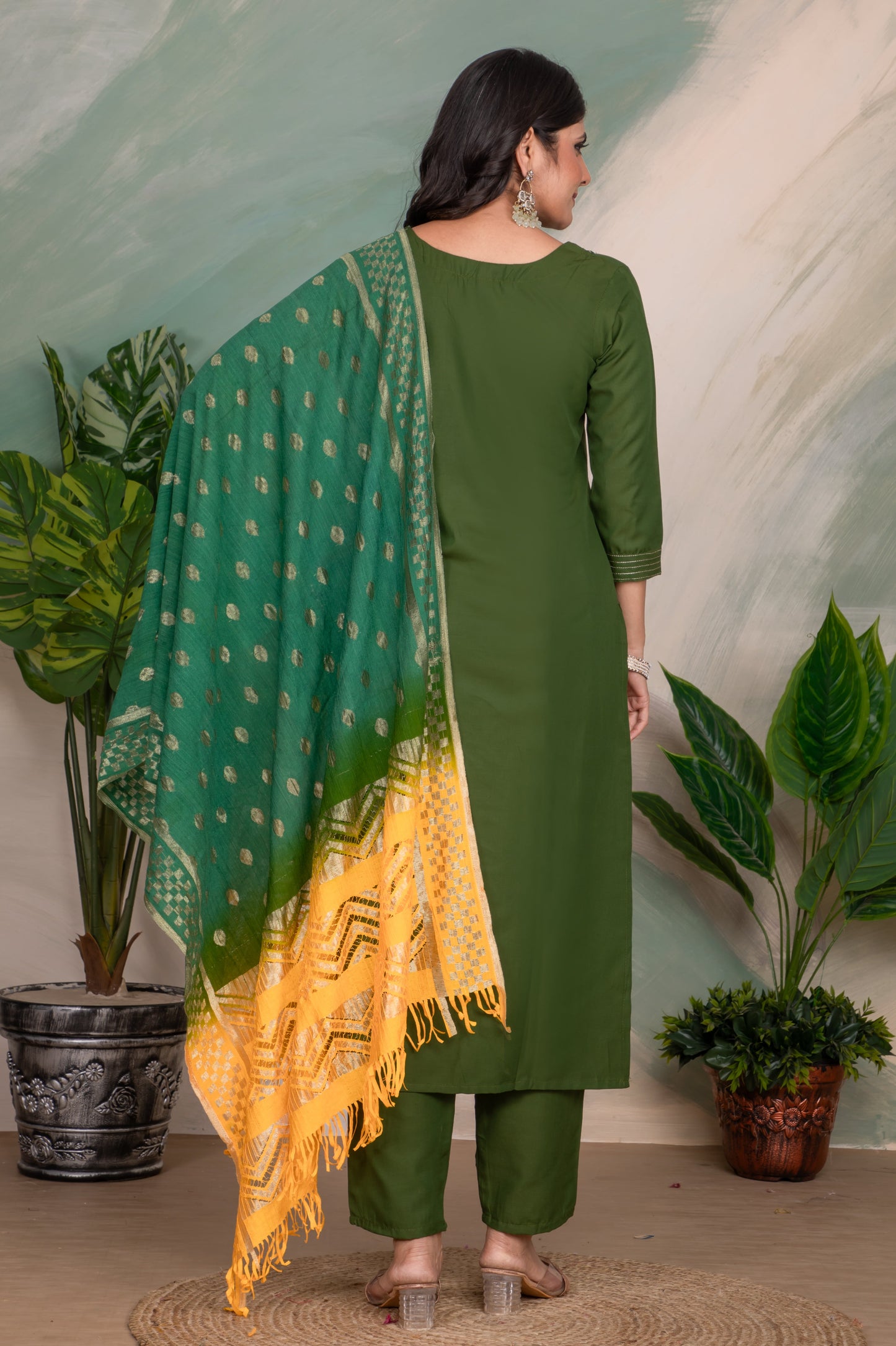 Silk Embroidered Green Kurta Set