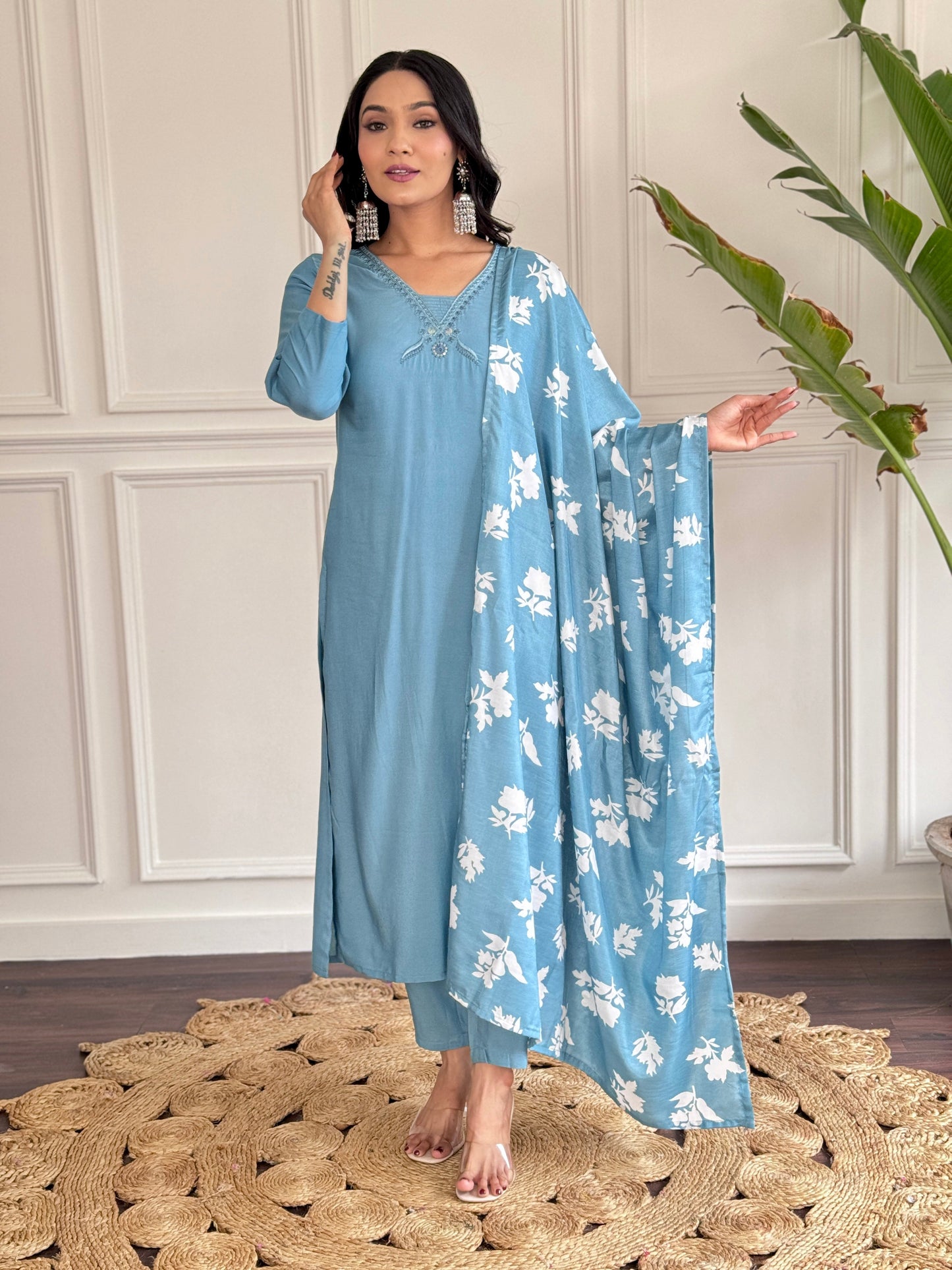 Cloudlight Charm – Soft Sky Blue Kurta Set with Timeless Appeal