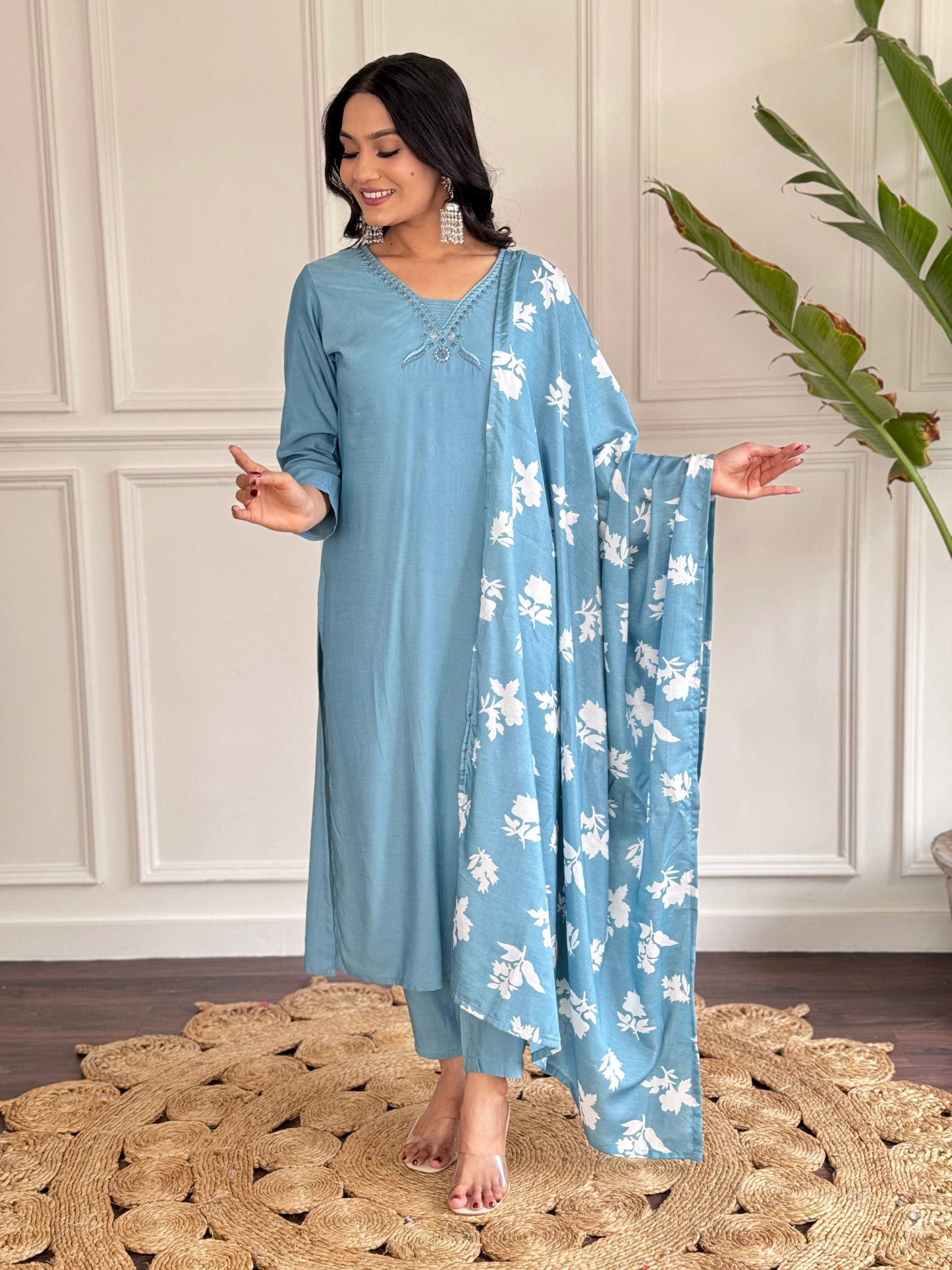 Cloudlight Charm – Soft Sky Blue Kurta Set with Timeless Appeal