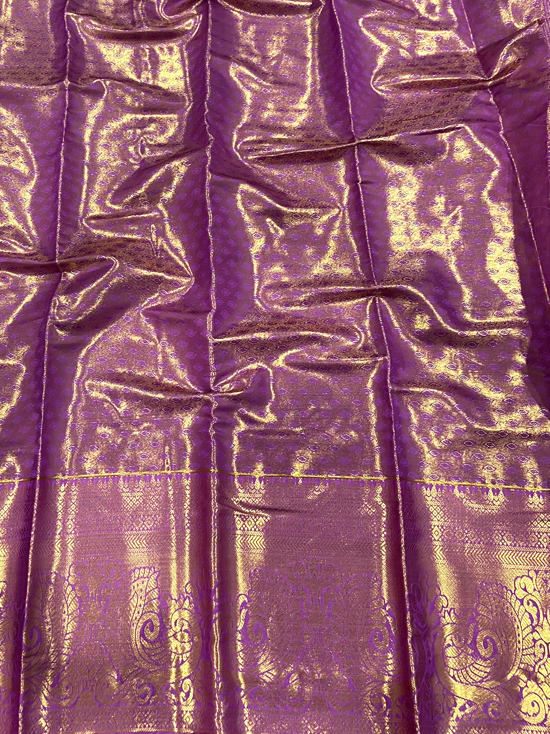 Beige Dharmavaram Gold Birds Print Saree