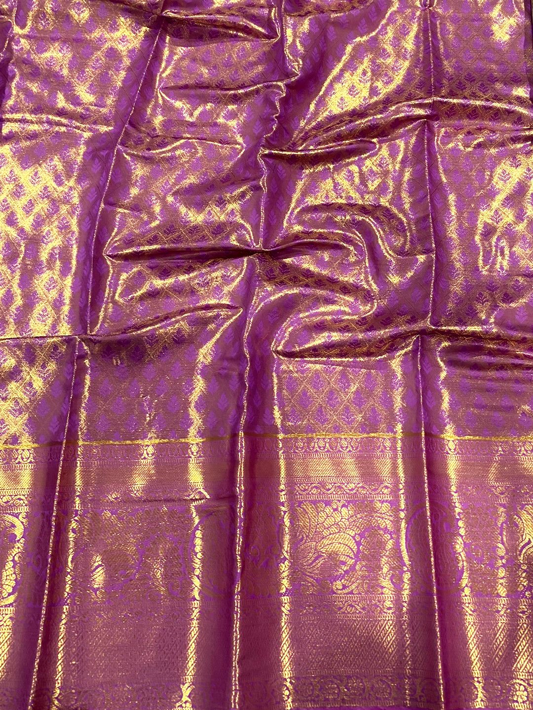 Grey Golden Threadwork Dharmavaram Saree by My Store