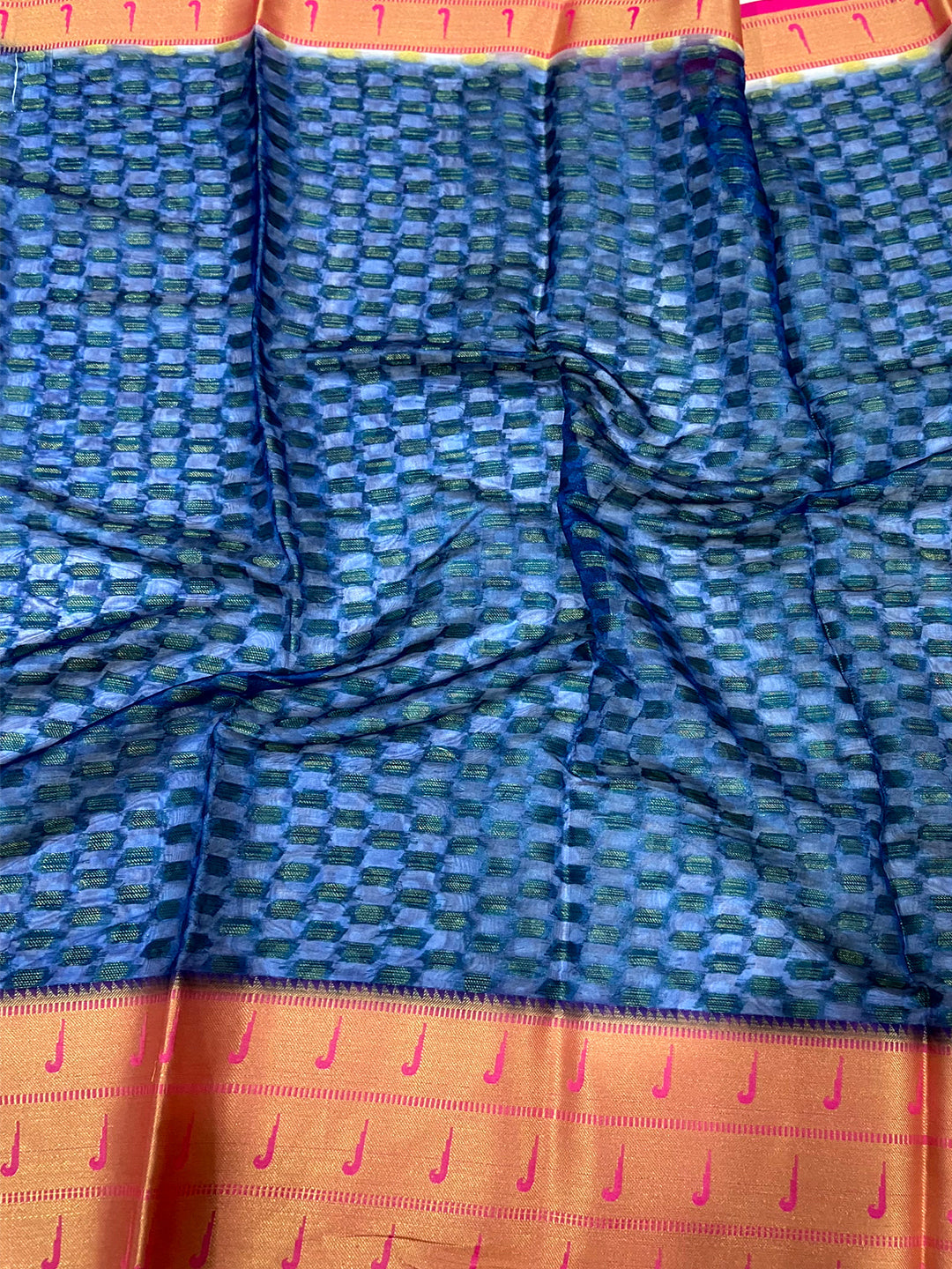 Pink Floral Paithani Kora Silk Saree by My Store