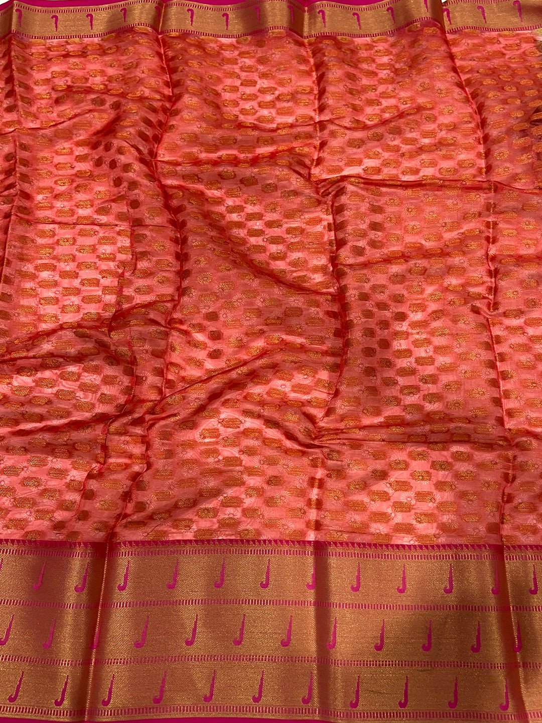 Tan Floral Paithani Kora Silk Saree by My Store