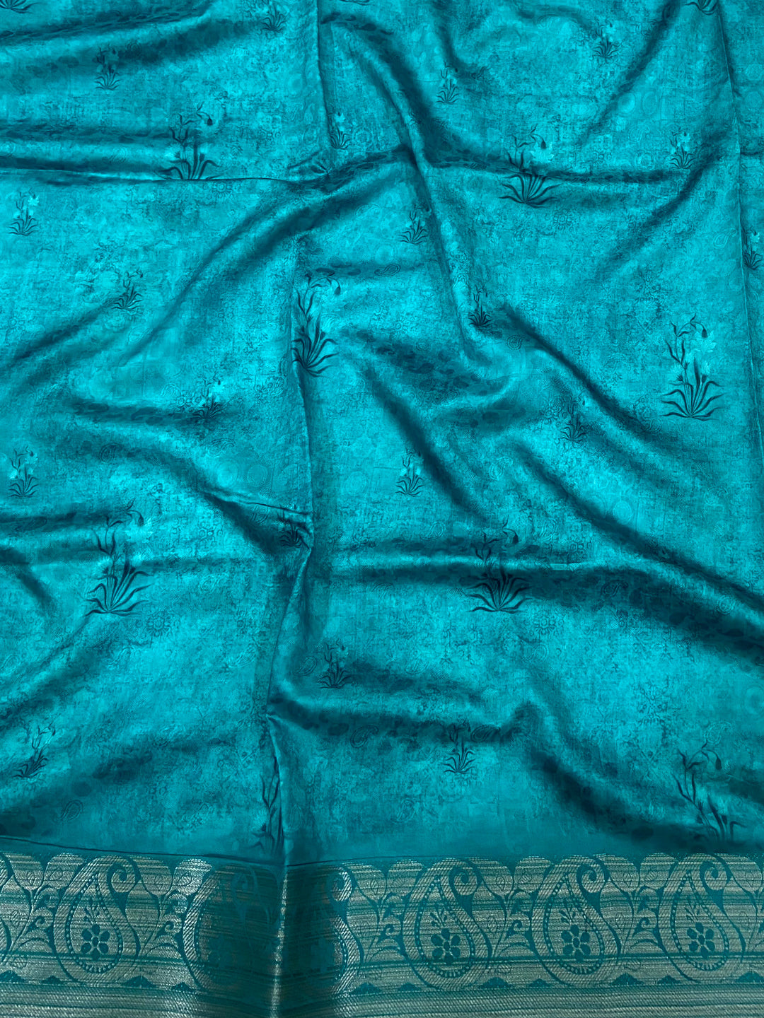 Light Cream Digital Print Soft Dola Silk Saree by My Store