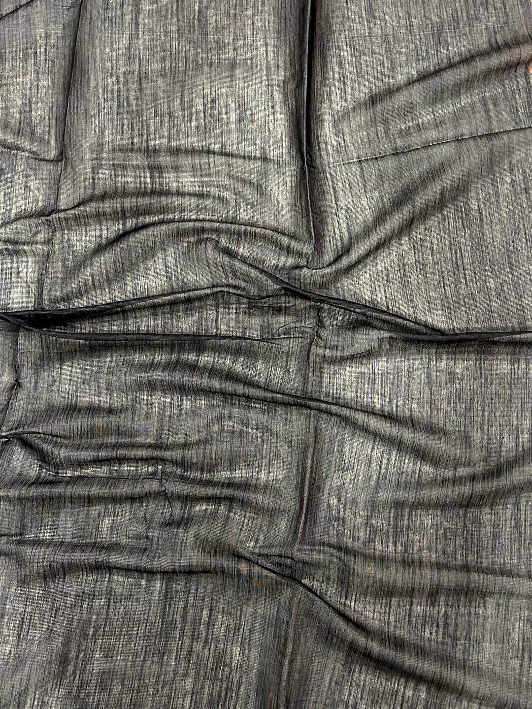 Navy Blue Tissue Chanderi Kalamkari Handprint Saree by My Store