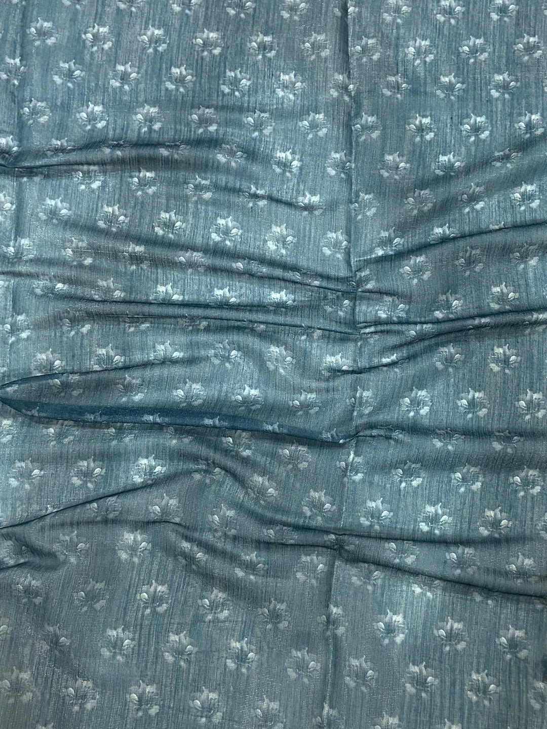 Teal Blue Linen Juth Digital Print Saree by My Store