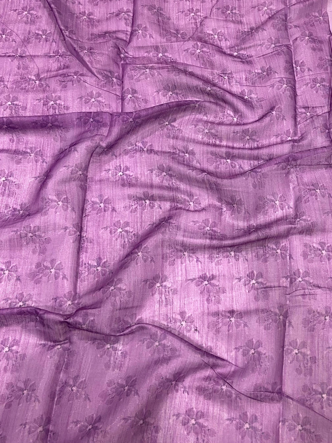 Purple Linen Chanderi Floral Print Saree by My Store