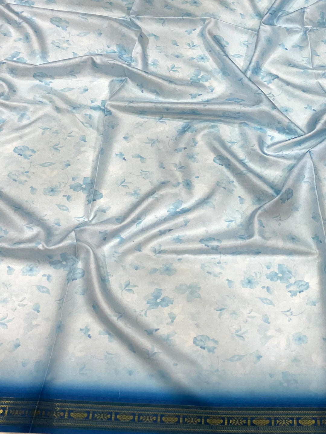 Powder Blue Floral Digital Print Silk Saree by My Store