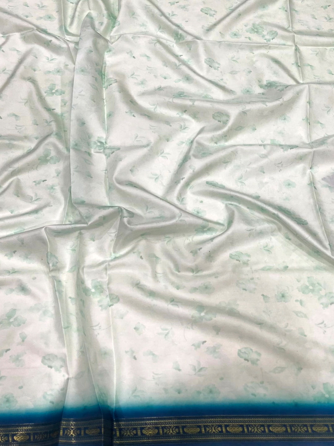 Aqua Floral Digital Print Silk Saree