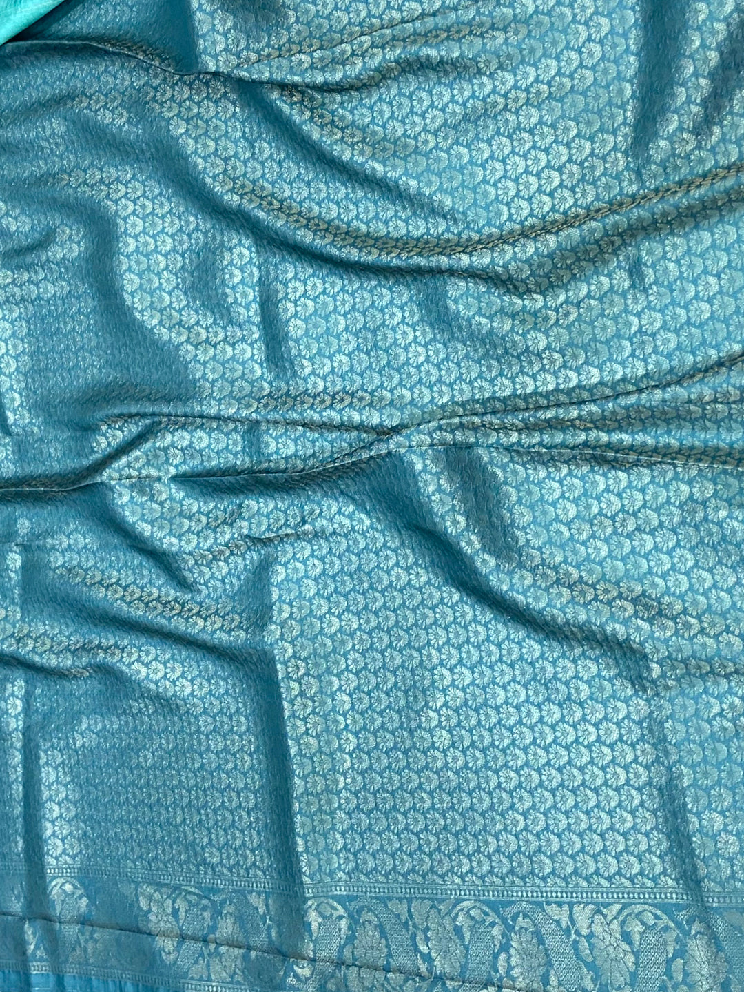 Denim Blue Kanjivaram Silk Digital Print Saree by My Store