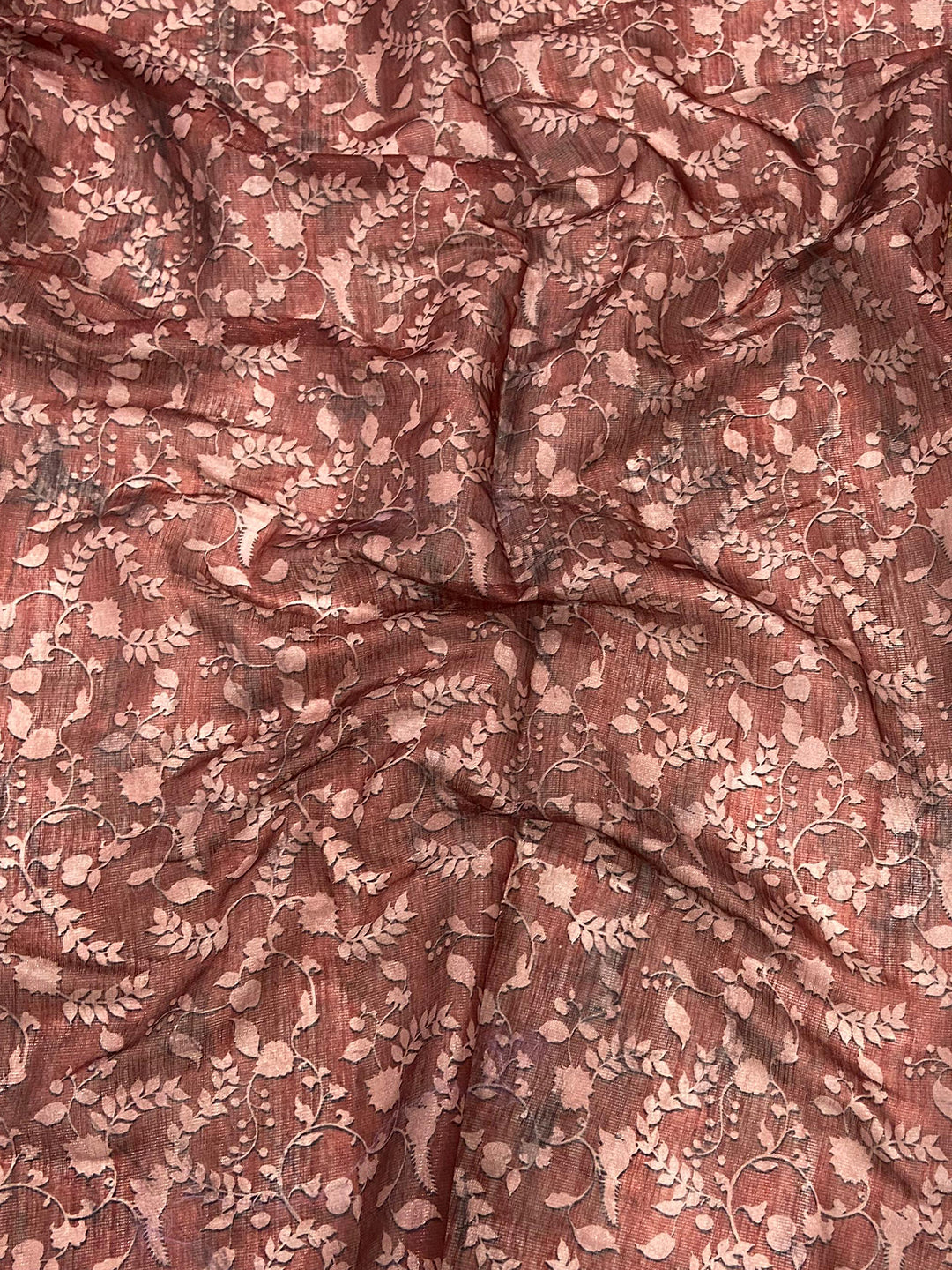 Red Kalamkari Block Print Chanderi Saree by My Store