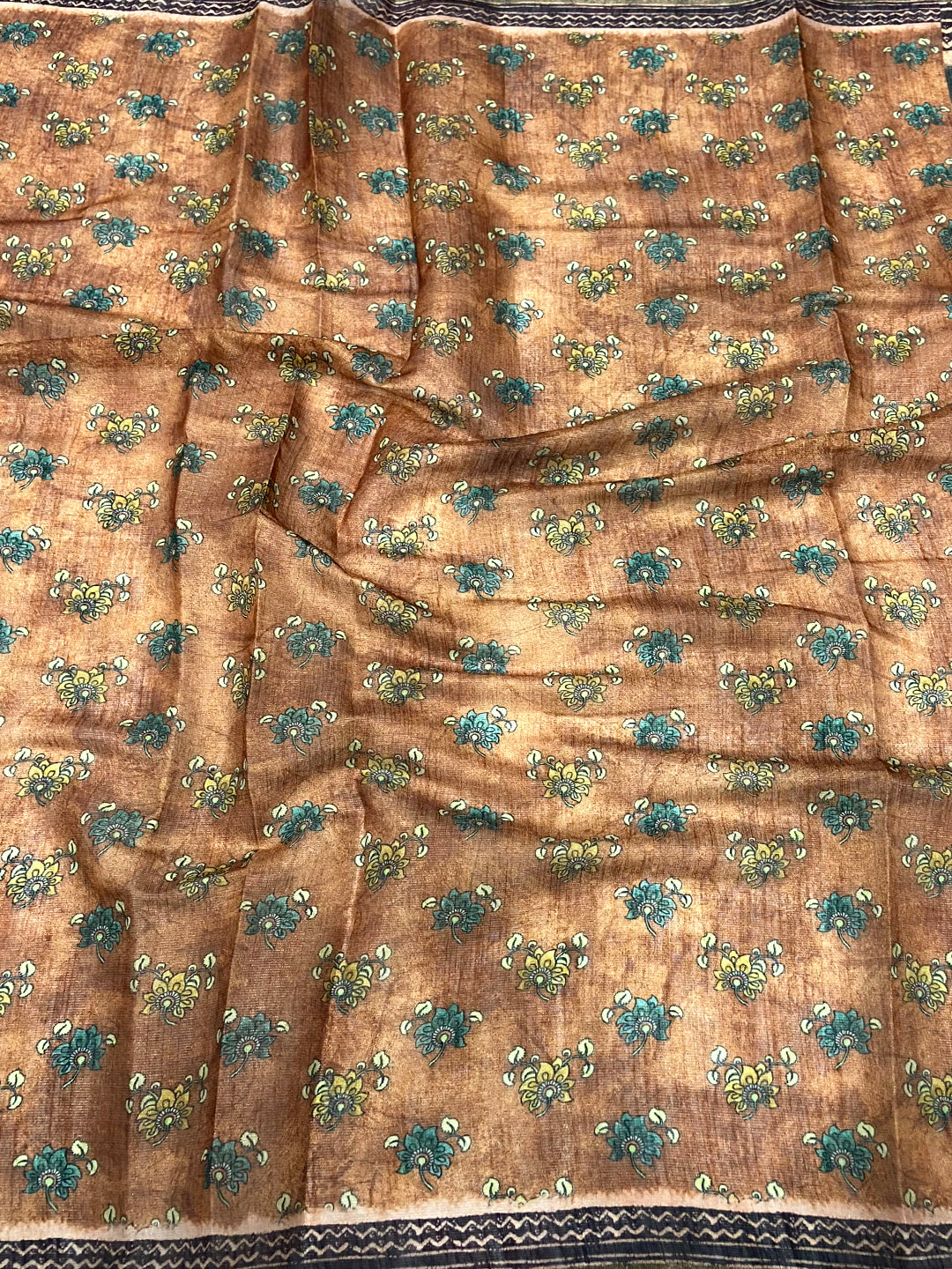 Orange Kalamkari Bandhani Chanderi Saree by My Store