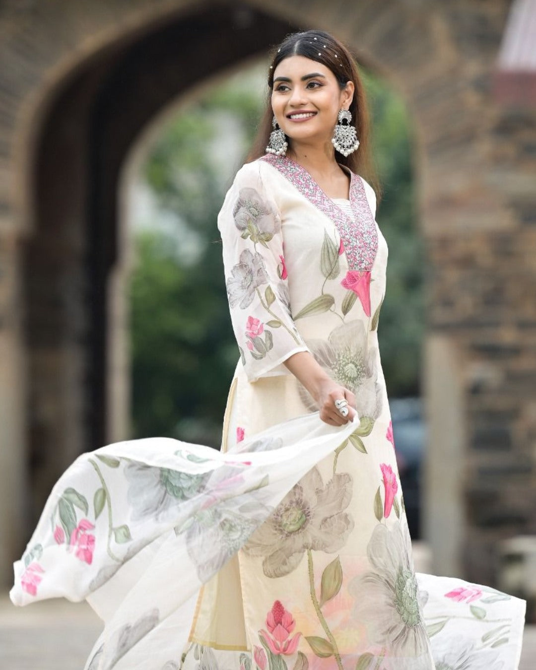 Festival Wear Georgette White Kurta Set