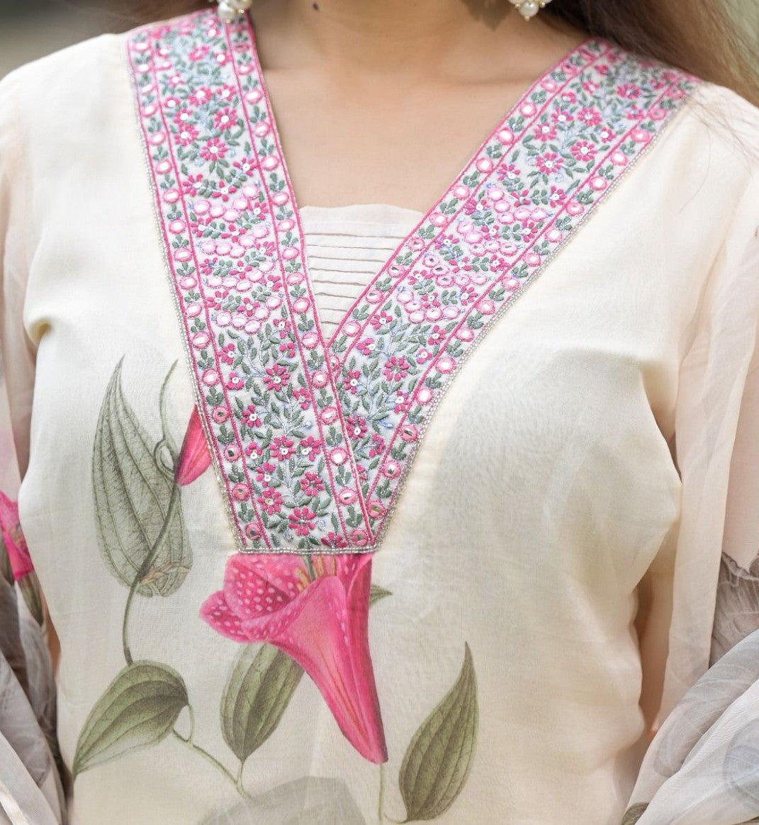 Festival Wear Georgette White Kurta Set