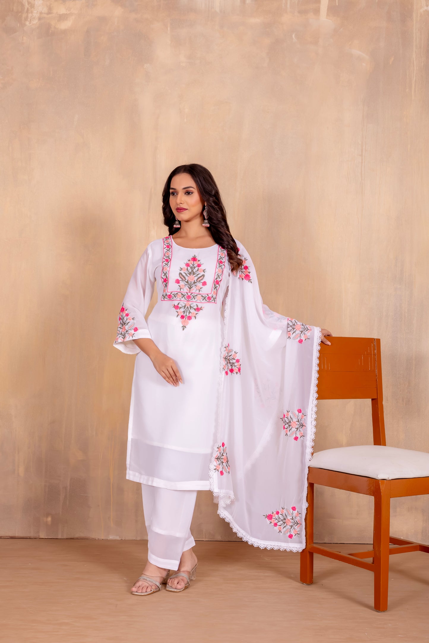 Georgette White Kurta Set