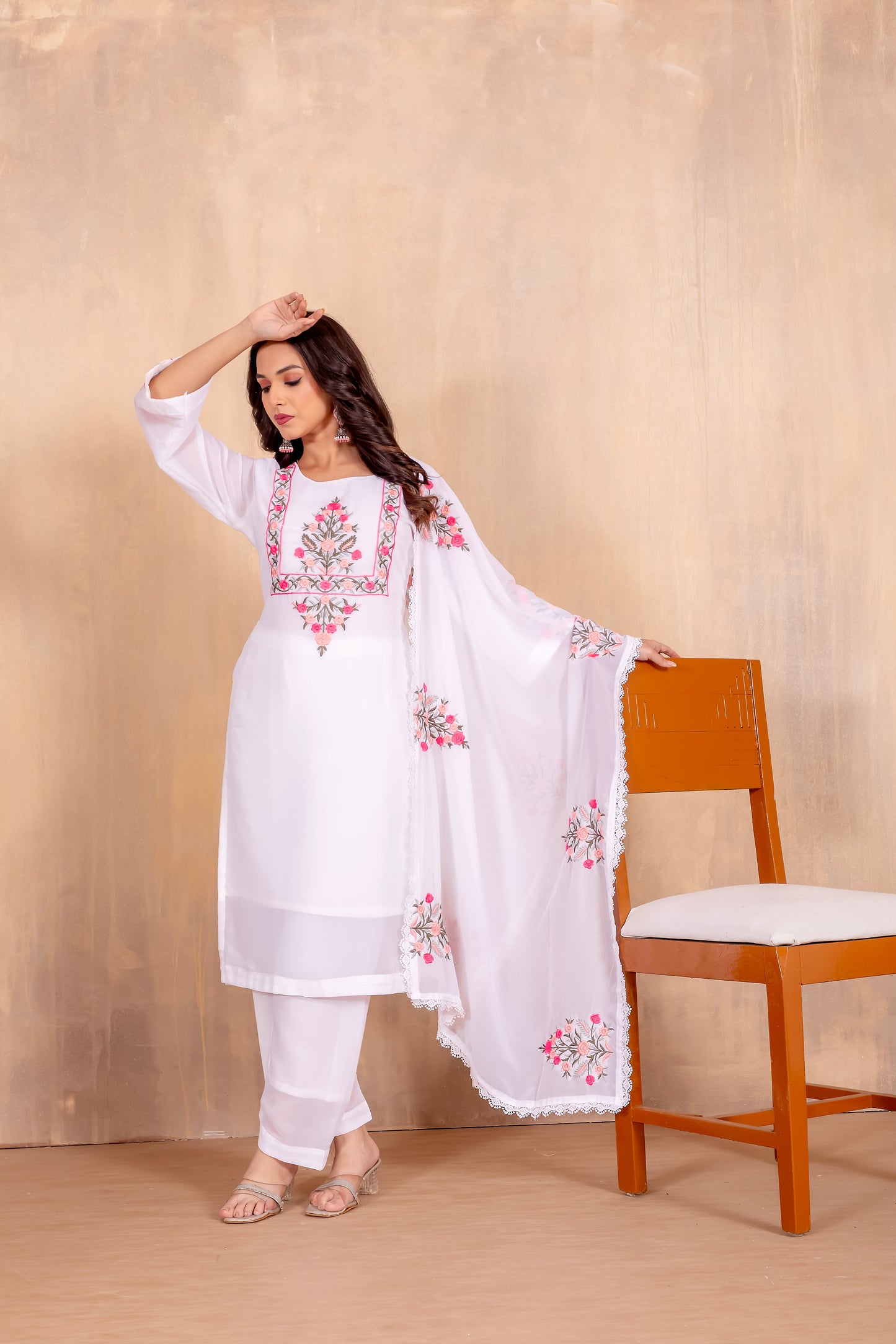 Georgette White Kurta Set