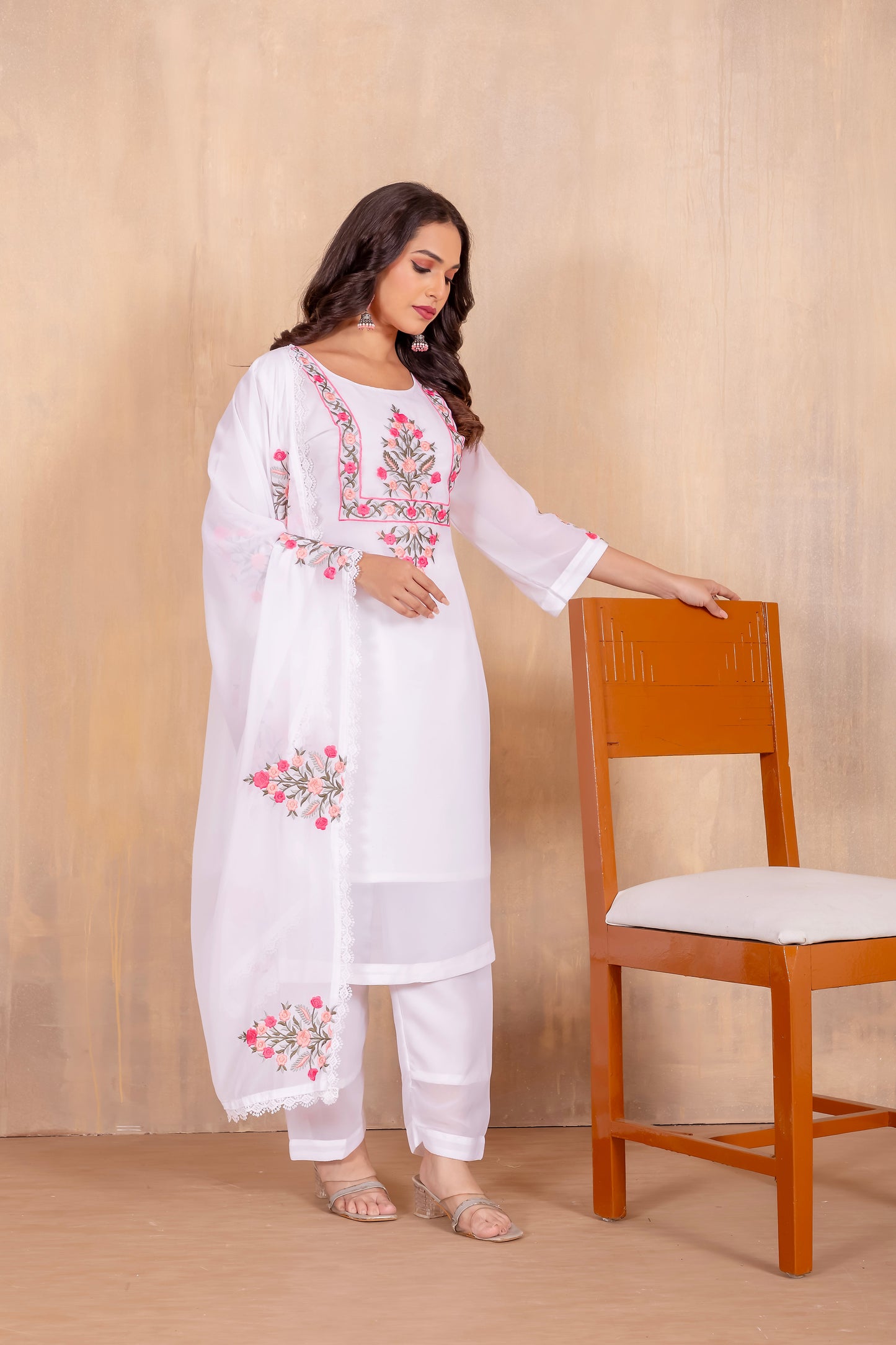 Georgette White Kurta Set