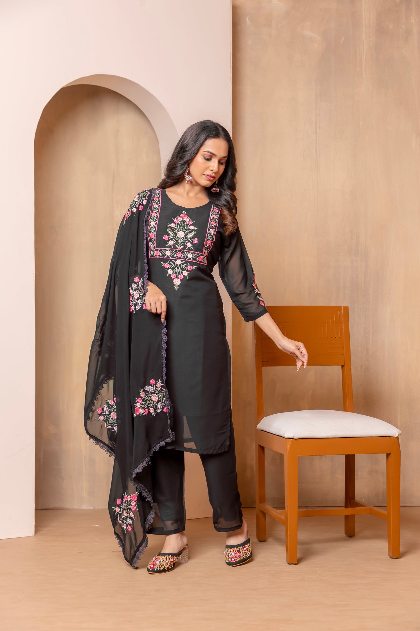 Georgette Black Kurta Set