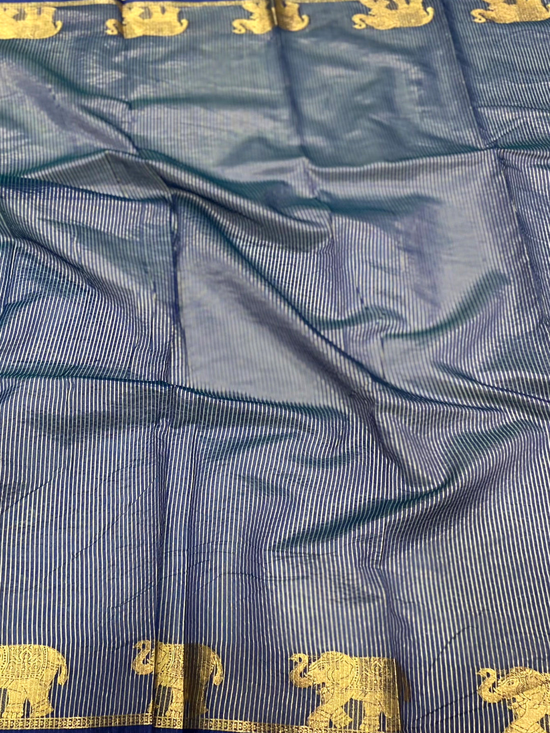 Blue Pure Silk Bandhani Butti Saree